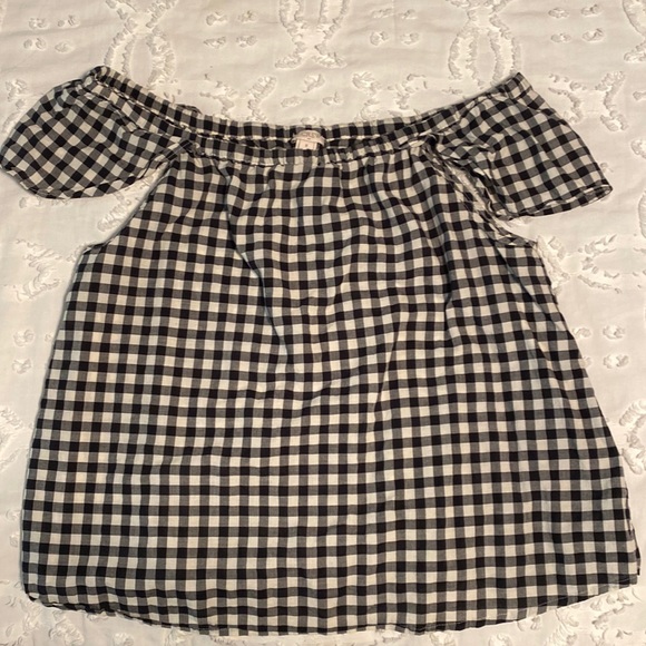 J.Crew off the shoulder black and white gingham top. - Picture 1 of 1